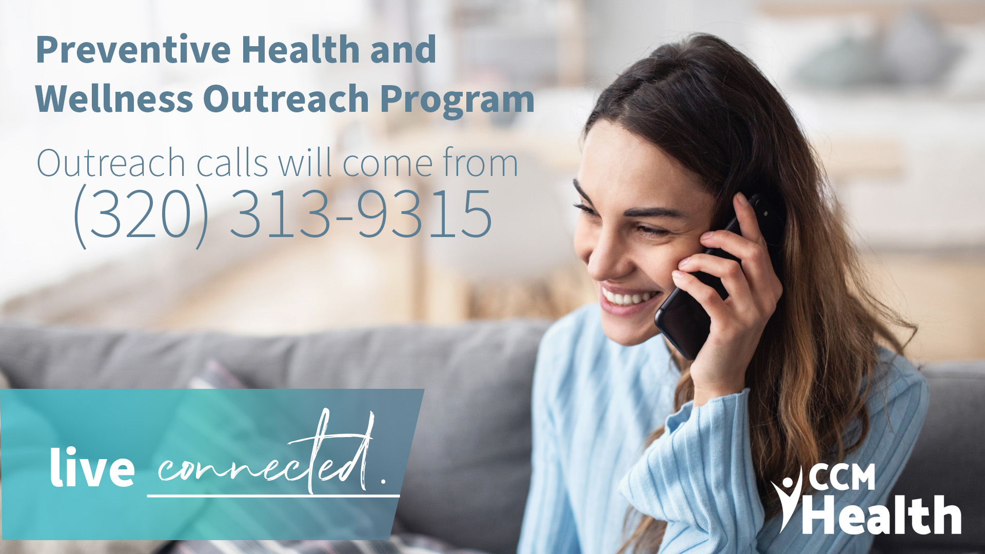 Woman talking on the phone - Preventative Health Outreach Program - CCM Health